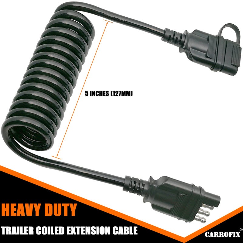 CARROFIX 4 Way Flat Trailer Wire Extension 6 FT Long Trailer 4 Pin Coiled Cable Wiring Harness with Male & Female Connector - Image 5